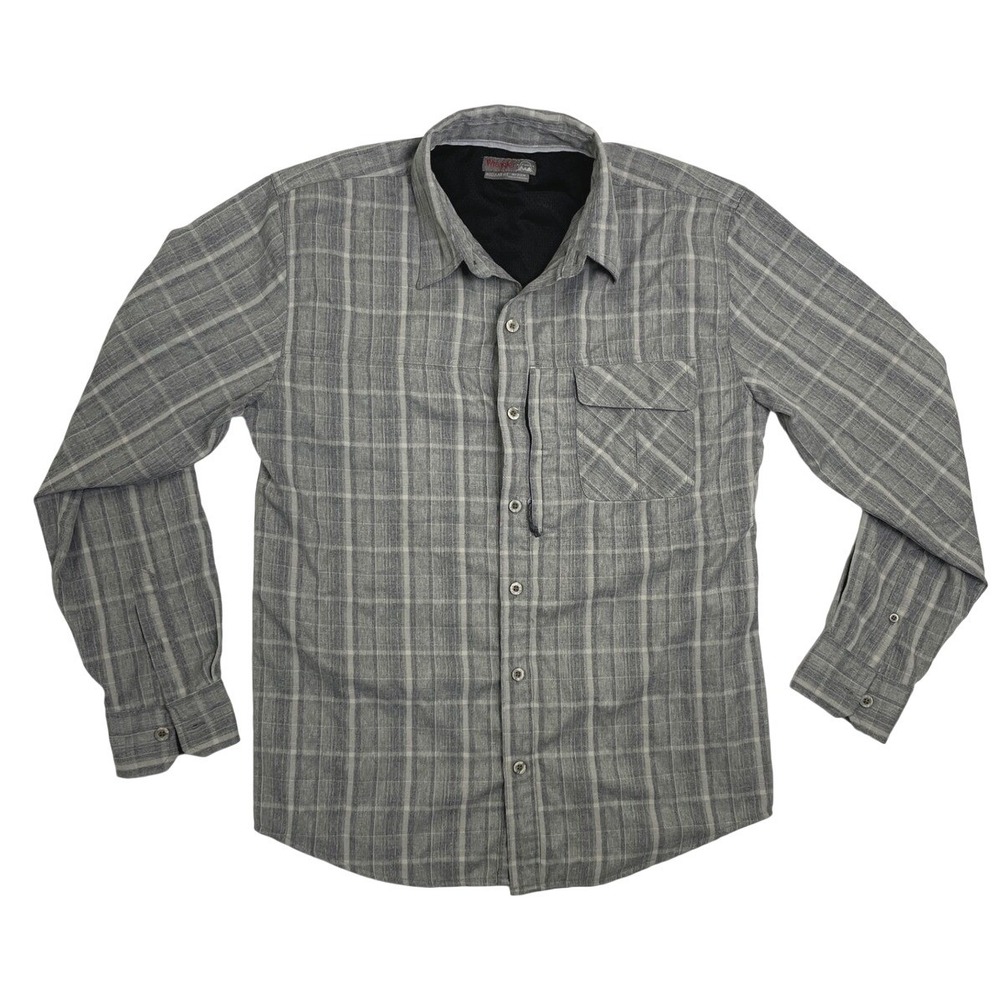 Wrangler Outdoor ATG Mens Grey Plaid Long Sleeve Vented Button Down Shirt Medium